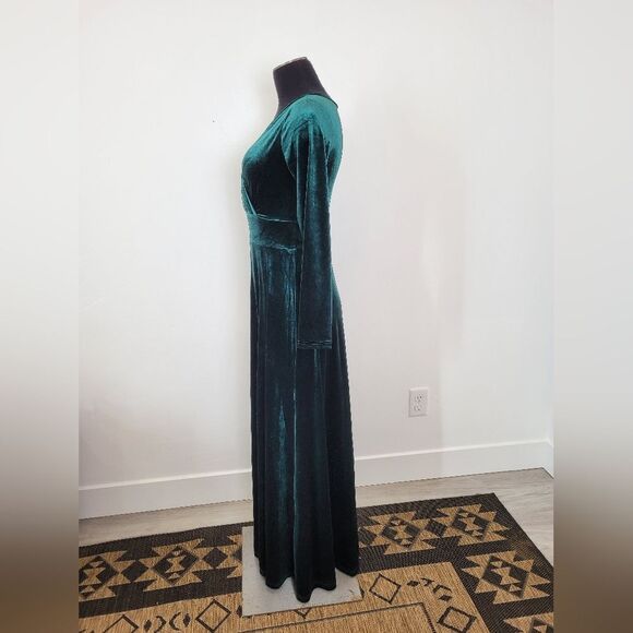 Emerald Green Velvet Maxi Dress Empire Waist Babydoll Regency Renfaire Small - Picture 3 of 9